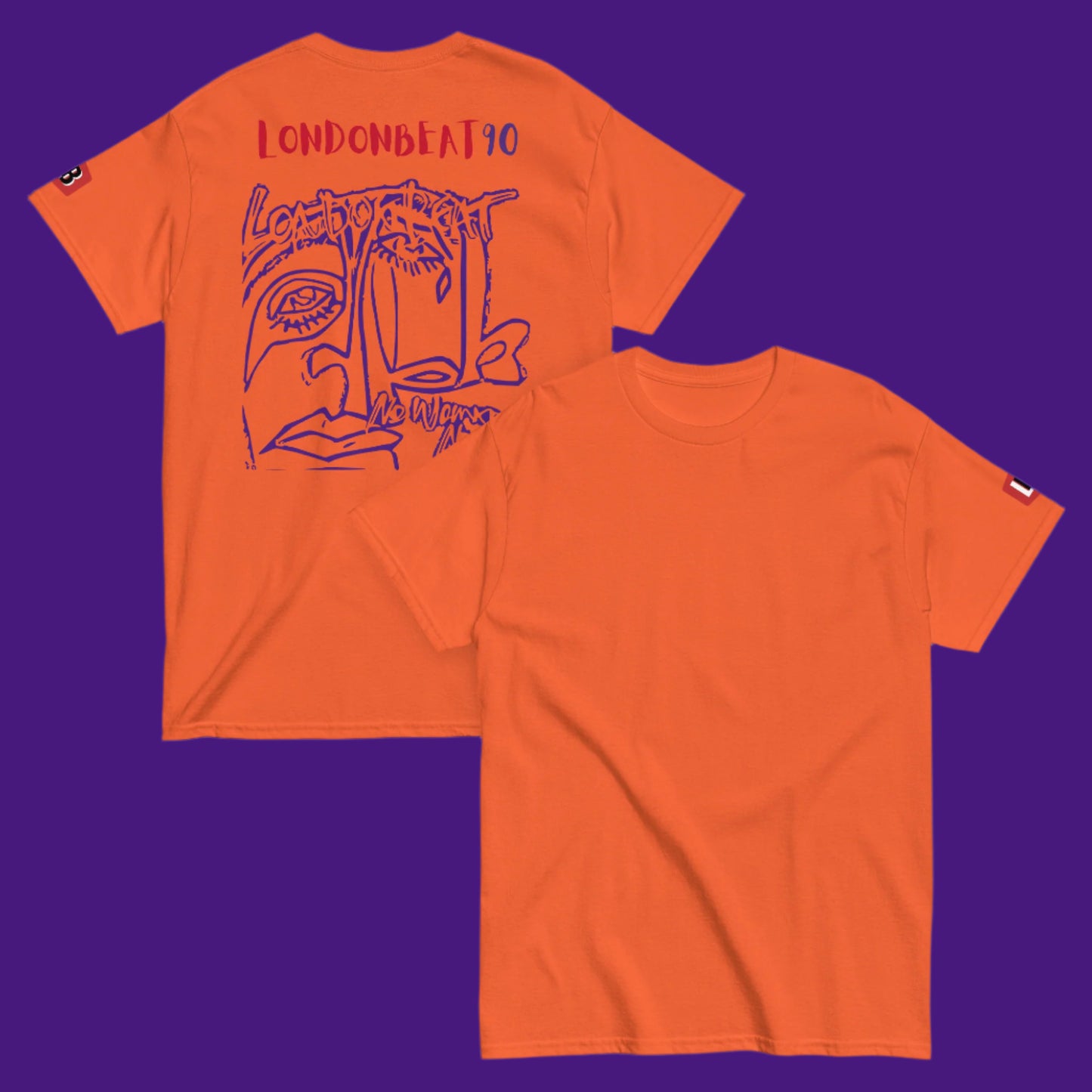 'NO WOMAN NO CRY' Tee - 90S Art cover - Orange - Back and front
